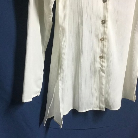 Retro White V Neck Blouse by Weathervane-Sz L-Crepe Like Fabric - Picture 3 of 6